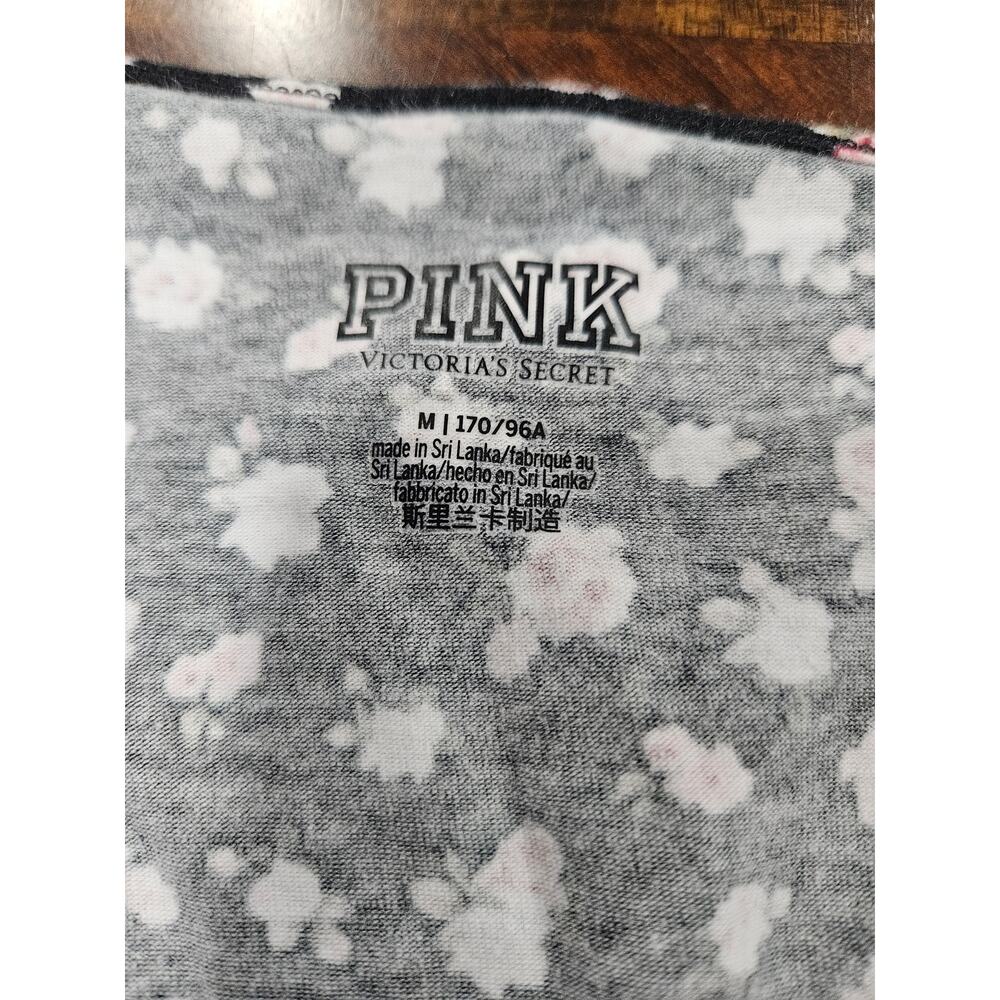 PINK Victoria’s Secret Dark Floral Bodysuit Long Sleeve Black Pink Women’s M - Picture 2 of 5